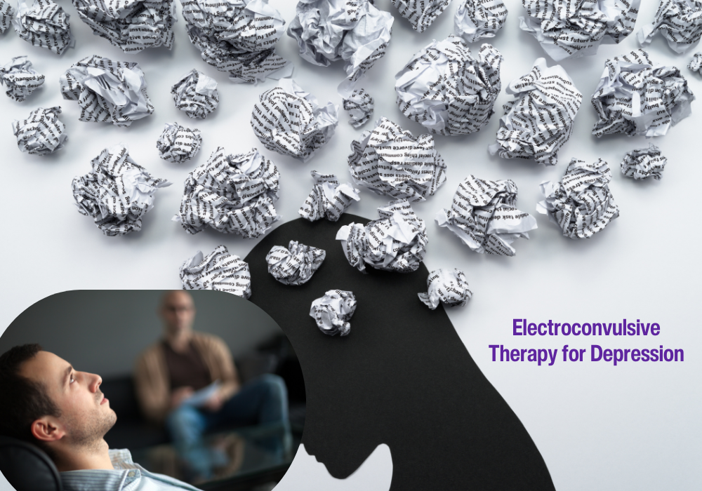 Illustration of electroconvulsive therapy for depression (ECT) used as a treatment method.