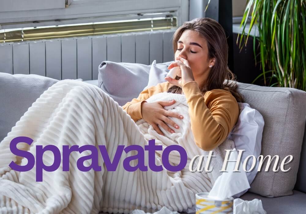 A woman taking Spravato at home by herself